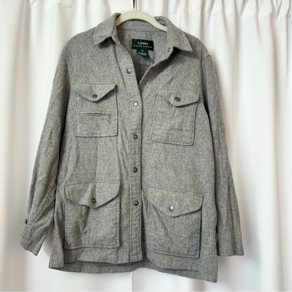 Ralph Lauren Wool Light Gray Multi Pocket Collared Jacket Size Medium